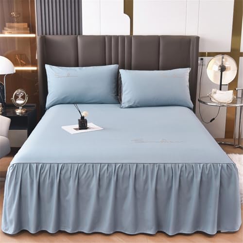 Highdi Betthusse Bettrock Bettvolant Elastische Bettwäsche mit Rüschen Einfarbig Rüschen Bettwäsche mit Plattform Klassiker Bed Skirt Bettrock Umwickeln mit Elastischem Gürtel (Hellblau,180x200cm)