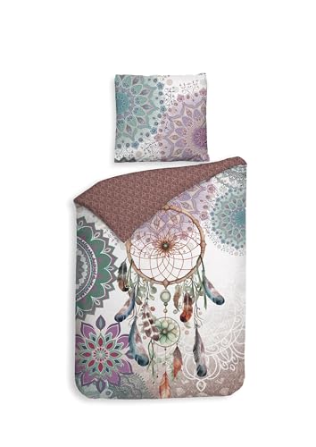 Zo!Home Bettwäsche »Renforcé« 100% Baumwolle | Reißverschluss | 155x220 & 80x80 | Traumfänger mit Mandalas | türkis, rot