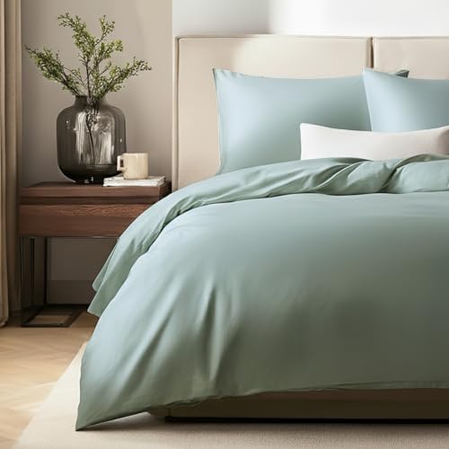 SALAD HOUSE - Mako Satin Bettwäsche 200x200 Mintgrün - 100% Ägyptische Baumwolle (400 TC) - Hochwertig, Kühlend, Bügelleicht & Glatt wie Seide - Bettbezug Set mit Kissen 80x80 & Reißverschluss
