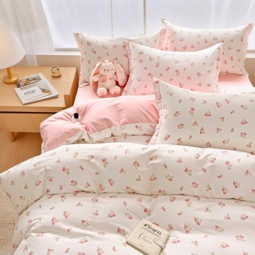 Nayoroom Bettwäsche 200x200 Blumen Rosa Weiß Tulpen Bettbezug Set 3teilig Weiss Pink ÖKO-TEX 100 Blümchen Blüten Aesthetic Floral Microfaser Wendebettwäsche und 2 Kissenbezüge 80x80 cm Reißverschluss