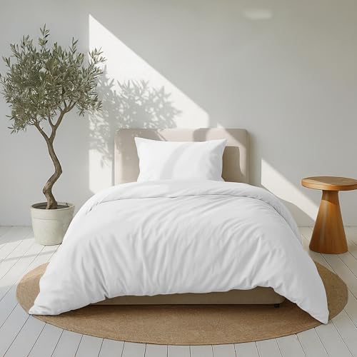 Dreamzie Bettwäsche Set 135x200 Mako Satin - Weiß - 1 Bettbezug 135x200 cm mit 1 Kissenbezug 80x80 cm - Oeko-Tex Zertifiziert - Bettwäsche 135x200 Baumwolle 2teilig