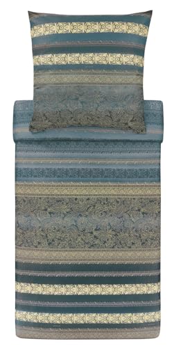 Bassetti Mako-Satin Bettwäsche 135x200 Ispica G2 Argento grau Streifen Ornamente