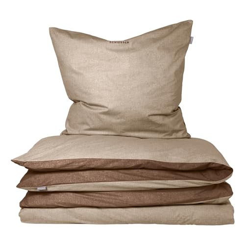 Schiesser Feinbiber Wendebettwäsche Doubleface, 100% Baumwolle, Farbe:Sand und Taupe, Größe:135 cm x 200 cm