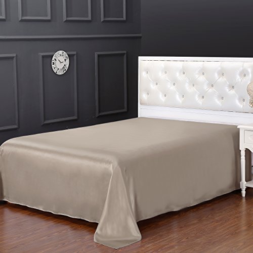 Luxuriöses Bettlaken aus 100 % reiner Maulbeerseide, Doppelbettgröße, 230 x 275 cm, 19 Momme, Taupe, hypoallergenes und atmungsaktives Seidenmaterial, glatte und bequeme Seiden-Bettwäsche für eine