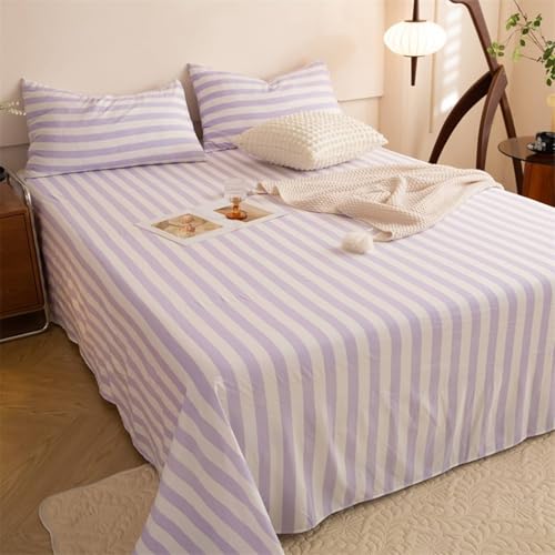 Daesar Bettlaken ohne Gummizug (Bett 200CM) 230x250CM Flieder, Bettuch Polyester Gestreift Muster Bettwäsche Laken für Bett-1 Stück, ohne Kissenbezüge