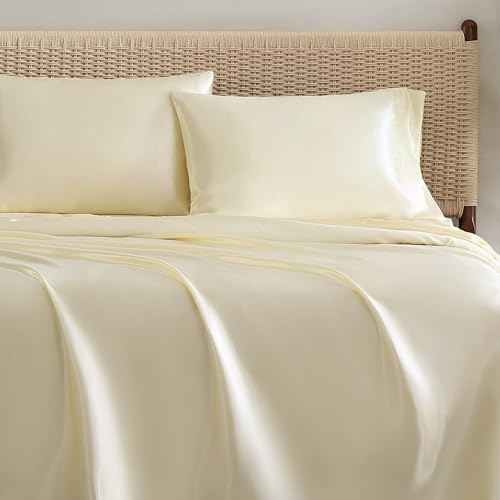 Jessica Simpson Seidiges Satin-Bettwäsche-Set für Kingsize-Bett, 4-teilig, Antik-Goldhonigfarben