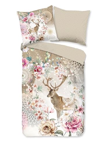 Traumschloss Comfort Flanell Bettwäsche »Geonna«, winterlicher Hirsch mit Mandalas und Blumen, 155x220 & 80x80, 100% Baumwolle, wärmend & kuschelig, mit Reißverschluss, Kissen und Bettbezug