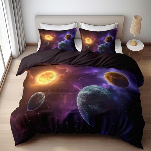 YZQGLHP Kinder Bettwäsche Set Lila Bettwäsche 135x200 cm Jungen Bettbezug für Mädchen Kids Microfaser Himmlische Qualität Betten Set mit 1 Kissenbezug 80x80cm Einzelbett