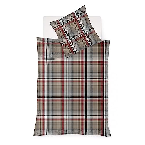 fleuresse gewebte Edelflanell Bettwäsche Lech Raisio rot beige 1 Bettbezug 135 x 200 cm + 1 Kissenbezug 80 x 80 cm