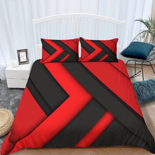 Drucken Bettwäsche Einfache Pfeile Und Diagonale Linien Thema Mikrofaser Bettbezug Set mit Kissenbezug 80 x 80cm Rot Schwarz Bettbezug 180 x 200 cm mit Reißverschluss