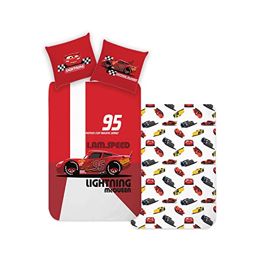 Disney Home Cars Kinder Wendebettwäsche Set 135x200 - Kopfkissenbezug 80x80 - Super weiche Renforce 100% Baumwolle, 2-teilig Cars Bettwäsche, Weich und angenehm auf der Haut