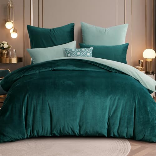 RUIKASI Flanell Bettwäsche 220x240 3teilig Grün - Hellgrün Warm Winter Bettwäsche Kuschel Plüsch Fleece Bettbezug Sets mit 2 Kissenbezüge 80x80cm Wendebettwäsche Bedding