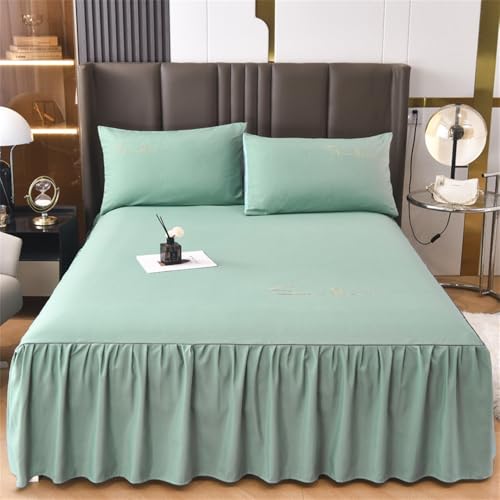 Highdi Betthusse Bettrock Bettvolant, Elastische Bettwäsche mit Rüschen, Rüschen Bettwäsche mit Plattform, Einfarbig Bed Skirt Bettrock Umwickeln mit Elastischem Gürtel (180x200cm,Türkis)