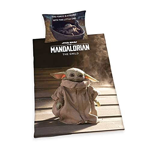 Herding Star Wars The Mandalorian Bettwäsche-Set, Kopfkissenbezug 65 x 100 cm, Bettbezug 160 x 210 cm, Mit leichtläufigem Reißverschluss, 100% Baumwolle/Renforcé