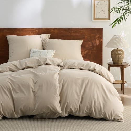 BEDSURE Bettwäsche 135x200 Baumwolle 4teilig - Bettwäsche-Sets Hazeltaupe Bettbezug 2er Set mit 2 Kissenbezüge 80x80 cm, Ähnliche Textur wie Washed Leinen, Oeko-TEX Bedding Braun mit Reißverschluss