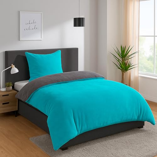 heimtexland Teddy Flanell Wende Bettwäsche Set I Winter Bettbezug I kuschelig weich und warm I Kopfkissen 80x80 I Bettdecke 155x220 I Cashmere Touch Geschenkidee Weihnachten Typ751 Petrol