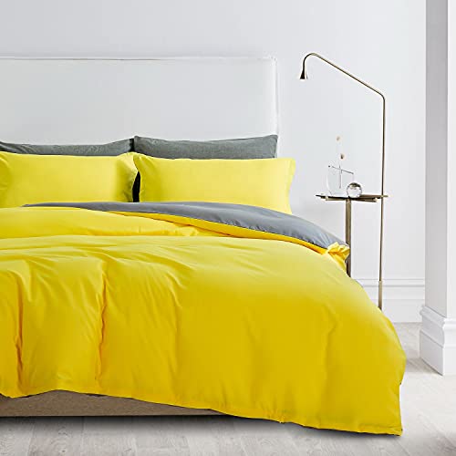 Bettwäsche Set 200x220cm 3teilig Uni Gelb Grau Microfaser Bettwäscheset King Size Gelbe Graue Wendebettwäsche Einfarbig Moderne Bettdeckenbezug Bettbezug 200 x 220 und 2 x Kissenbezüge 80 x 80 cm Bettwäsche Set 200x220cm 3teilig Uni Gelb Grau Microfaser Bettwäscheset King Size Gelbe Graue Wendebettwäsche Einfarbig Moderne Bettdeckenbezug Bettbezug 200 x 220 und 2 x Kissenbezüge 80 x 80 cm