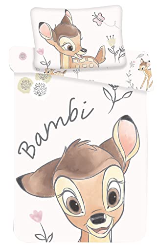 Disney Bambi Baby-Bettwäsche, 100% Baumwolle, Bettbezug 100 x 135 cm + Kissenbezug 40 x 60 cm