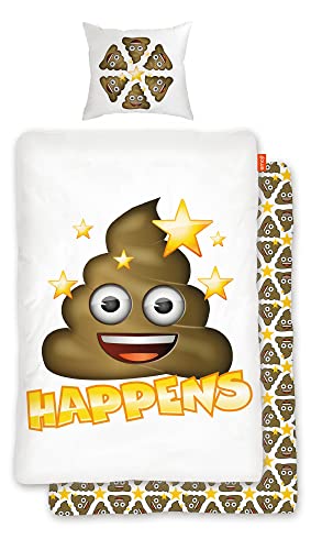 Emoji Bettwäsche Shit Happens 135 x 200 cm + 80 x 80 cm 100% Baumwolle in Renforcé-Linon-Qualität Wende-Bettwäsche Bettbezug Bettzeug Emojis Pile of Poo Emoti Poop Smiley deutsche Größe EM 042