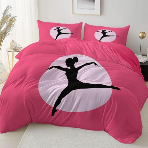 Bettbezug Knalliges Pink Doppelseitig Reversibel mit Reißverschluss Eckband, Abstrakt Geometrisch Tänzerin Mikrofaser Bettwäsche Set Atmungsaktiv, 200 x 200 cm Bettbezug Pflegeleicht Schlafzimmer