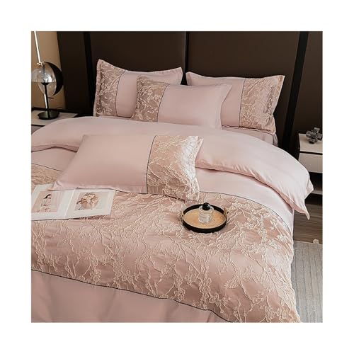 DHJKFU Bettwäsche 220x240 200X230 Luxuriöse Stickerei Bettbezug mit Bettlaken und 2 Kissenbezüge Weich Gebürsteter Bettwäsche-Sets(Peach Pink,200x230-240x250cm)