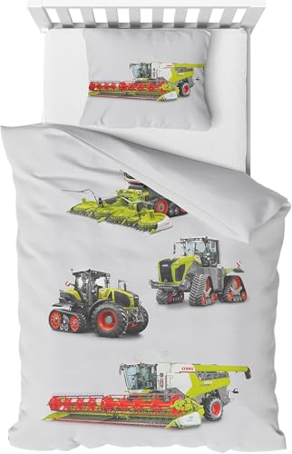 Dobnig Träumschön Premium Biber Jungen Bettwäsche 135x200 + 80x80 cm - CLAAS Mähdrescher Motiv - Sommer Bettwäsche aus Baumwolle