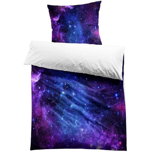 MUSOLEI Bettwäsche 135x200 Sternenhimmel Violett Einzelbett Mädchen Jungen Kosmische 3D-Druck Mikrofaser Bettbezug 135x200 und 1 Kissenbezug 80x80 Bettwäsche-Set für Einzelbett, Sternenhimmel