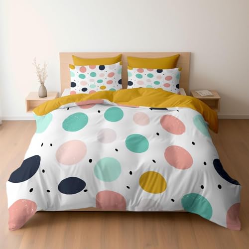 Bettwäsche 135x200 Punkte Geometrie Bettbezug 3D Druck Buntes Geometrisches Muster Bettbezüge Kuschelig Weich Mikrofaser Deckenbezug 135x200 cm mit Reißverschluss + 2 Kissenbezüge 80x80 cm C-4874