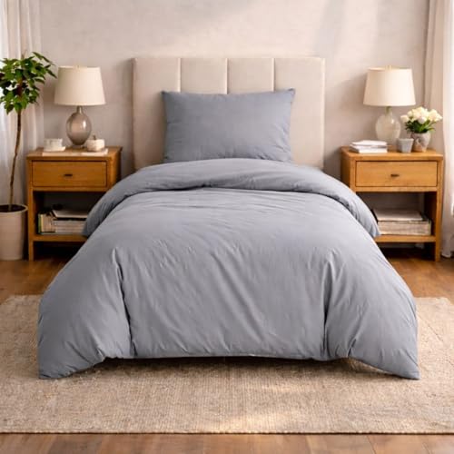 Komfortec Premium Superweiches Bettwäsche 2teilig 155x220 cm Bettbezug + 80x80 cm Kissenbezüge, gebürstet 100% Mikrofaser, Grau