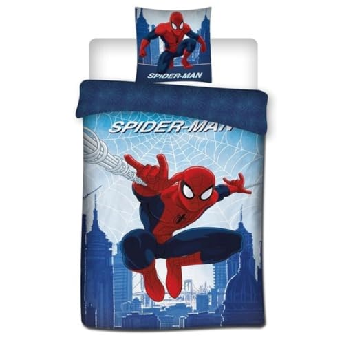 Marvel Spider-Man Kinderbettwäsche – 140x200 cm Deckenbezug + 65x65 cm Kissenbezug – Baumwoll-Mikrofaser Mix – Superhelden-Design für Jungen