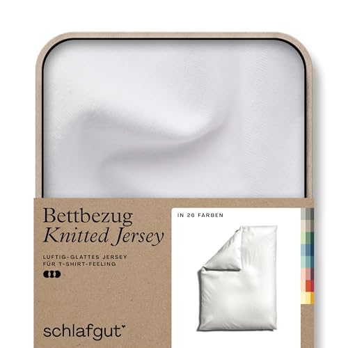 schlafgut Knitted Jersey Bettwäsche 155x220cm Bettdecke Bezug einzeln, Full-White Uni, weich und faltenfrei mit Elasthan
