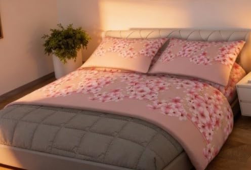 L'Emporio Casa Bettwäsche-Set für Doppelbett, aus 100 % Baumwolle, sehr weich, elegant, verschiedene Muster (rosa Blümchen)