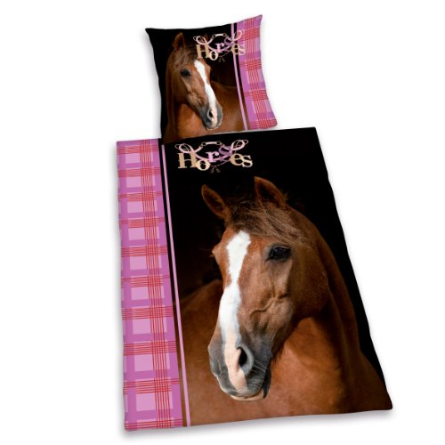 Herding 442469050151 Bettwäsche Pferd, Kopfkissenbezug 80 x 80 cm und Bettbezug 135 x 200 cm, 100 % Baumwolle, Renforce
