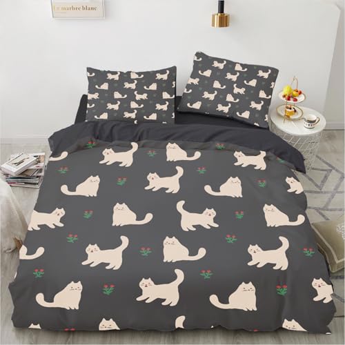 MLUNKQAIL BettwäSche 135x200 Cartoon-Katze Bettbezug Set 3 Teilig BlüMchen Flauschig BettbezüGe und 2 Kissenbezug 80x80, Allergiker BettwäSche-Sets Weiche Microfaser mit ReißVerschluss