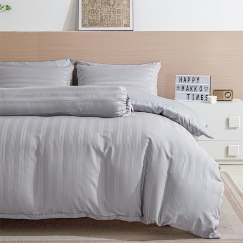 Satin Bettwäsche 155x220 Grau Glänzend Satin Glanzsatin Graue Bettwäsche Set Sommer Seide Einfarbig Grau Glatt Luxus Gestreifte Seidenbettwäsche 220x155 mit Reissverschluss und Kissenbezüge 80x80 cm