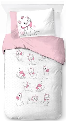 Jay Franco Disney Aristocats Marie 100% Baumwolle Einzelbett-Bettbezug-Set – Kitty Bettwäsche Weiß Enthält Kissenbezug 50 x 70 cm