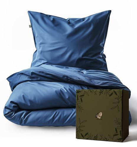 SALAD HOUSE - Mako Satin Bettwäsche 135x200 Blau - 100% Ägyptische Baumwolle (400 TC) - Hochwertig, Kühlend, Bügelleicht & Glatt wie Seide - Bettbezug Set mit Kissen 80x80 & Reißverschluss