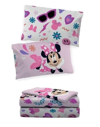 Bettwäsche Set für französisches Bett oder Einzelbett, 100 % Baumwolle, Motiv: Frozen – Prinzessin – Minnie – Barbie (Minnie Maus für Einzelbett)