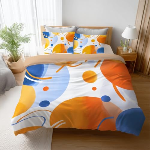 Bettwäsche 135 x 200 cm, 3D Geometrisch Punkt, Weiche Mikrofaser bettwäsche 2-teilig, Scherenschnitt Bettbezug mit Reißverschluss & Kissenbezug 80x80 cm für Jungen Mädchen Orange