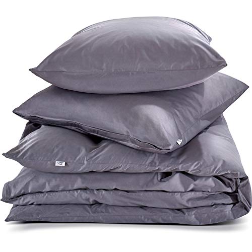 herzbach home Mako-Satin Bettwäsche | 100% Baumwolle | atmungsaktiv & kuschelig weich | Uni einfarbig | Set 2 teilig - 135 x 200 cm + 80 x 80 cm (Anthrazit)