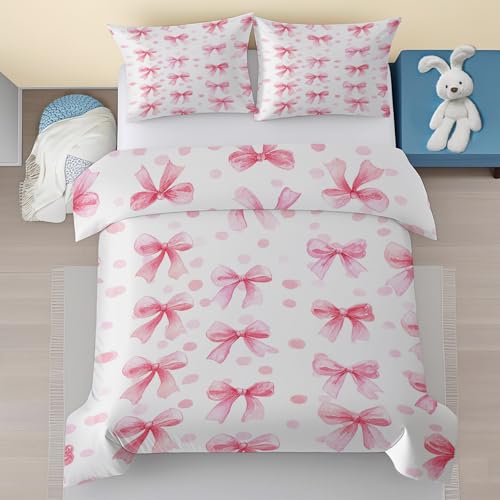 Niedliche Schleifen Bettwäsche 140x200, Rosa Aquarell Punkte Bettwäsche Sets Mikrofaser Bettbezug 2 Teilige mit Reißverschluss, Mädchen Kinder Weiche Deckenbezug mit 1 Kissenbezug 70x90 sTjk128