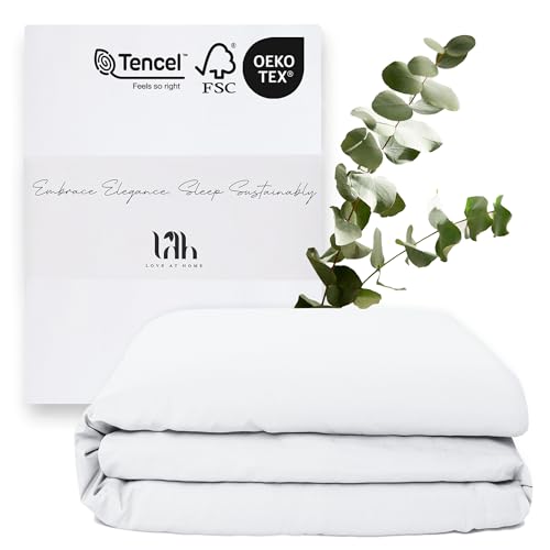 LAH Dream Tencel Bettbezug, luxuriöser Tencel Lyocell Deckenbezug, hypoallergen, atmungsaktiv, in Weiß, Grau & Petrol, passend für Einzelbetten, Doppelbetten und King-Size-Betten (Weiß, 140x200 cm)