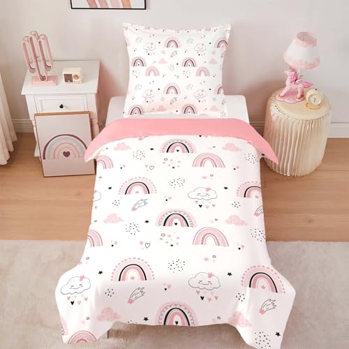 CINYE Regenbogen Bettwäsche 135x200 Kinder Rosa Bettwäsche-Sets Mädchen Bettbezug und 1 Kissenbezug 80x80 cm Mikrofaser