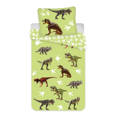 Brandmac Bettwäsche Dinosaurier, 100 % Baumwolle, Bettbezug für Babys, 100 x 135 cm + Kissenbezug 40 x 60 cm, Grün