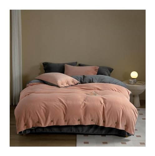 Bettbezug-Set, Winter-Bettwäsche-Set, vierteiliges Set, Milchsamt, warmes Bett-Set mit Knopf, breitem Rand, Bettwäsche-Set (Pink Queen)