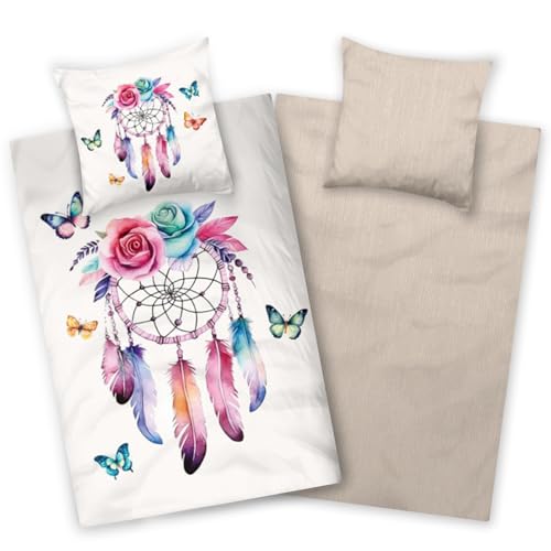 Aminata kids Bettwäsche Traumfänger 135x200 Biber Flanell Baumwolle Dreamcatcher | beige Mädchen | 2- teiliges warmes & weiches Wende-Bettwäsche-Set Aminata kids Bettwäsche Traumfänger 135x200 Biber Flanell Baumwolle Dreamcatcher | beige Mädchen | 2- teiliges warmes & weiches Wende-Bettwäsche-Set