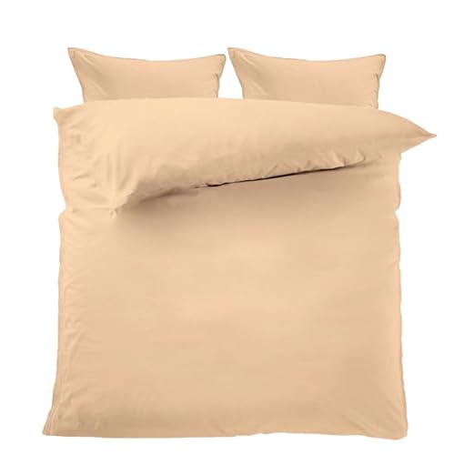 Lavea Bettwäsche 155x220 cm, 3teilig, Cappuccino, Unifarbig,100% Baumwolle - Atmungsaktiv, Nachhaltig, Pflegeleicht, ÖKO-TEX, 1x Ganzjahres Bettwäsche mit Reißverschluss und 2X Kissenbezug 40x80 cm