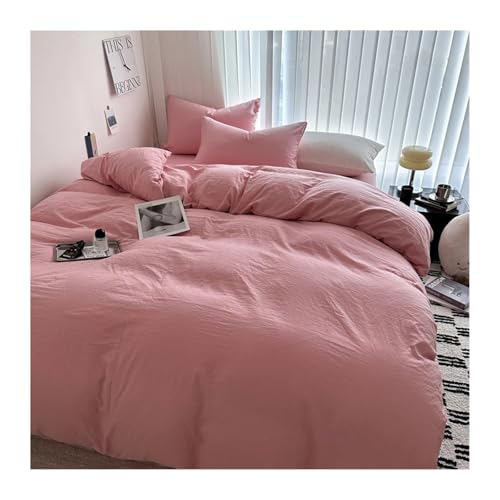 FJIXUO Baumwolle Bettwäsche Set Solide Bettwäsche Baumwolle Bettwäsche Set Mit Blatt Bettbezug Kissenbezug Einzel Paar Bettlaken(Cream Pink,King 4pcs)