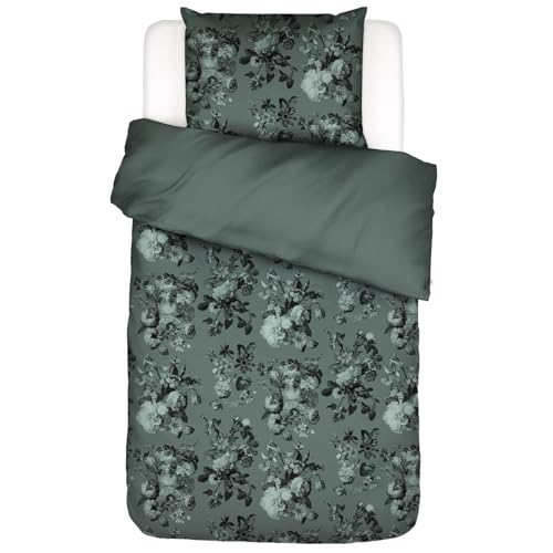 ESSENZA Bettwäsche Florice Balsam Grün Baumwollsatin Lilien Ranunkeln Rosen Geblümt Blumen Floral Wendedesign Uni Lyocell, Größe:155 cm x 220 cm