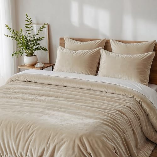 Cozyor Kuschel-Bettwäsche extra dick und weich Plüsch, robuster Reißverschluss Deckenbezug 135x200 cm, Kissenbezug 80x80 cm, 2 teilig, beige Driftwood